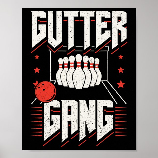 Bowling Team Stift Strejkas Gutter Gang Gang Poster (Framsidan)