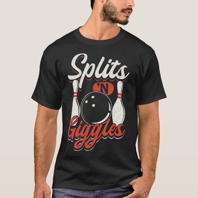 Bowling Team Stift Strejkas Splits'n Giggles T Shirt (Framsida)