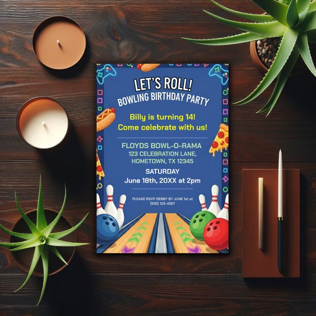 Bowling Themed Birthday Party Invitation Inbjudningar (Skapare uppladdad)