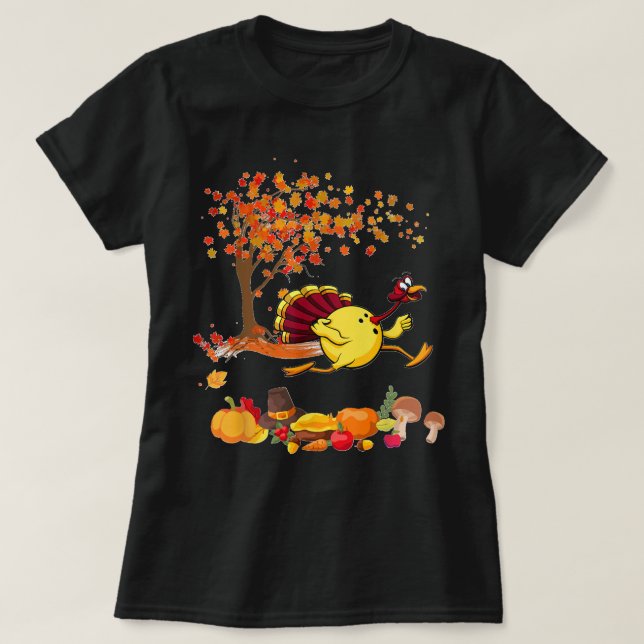 Bowling Turkey Thanksgiving Fall Träd Bowling Play T Shirt (Design framsida)