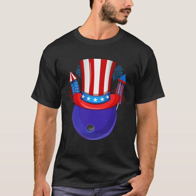 Bowling Uncle Sam American Flag Fireworks 4th of J T Shirt (Framsida)