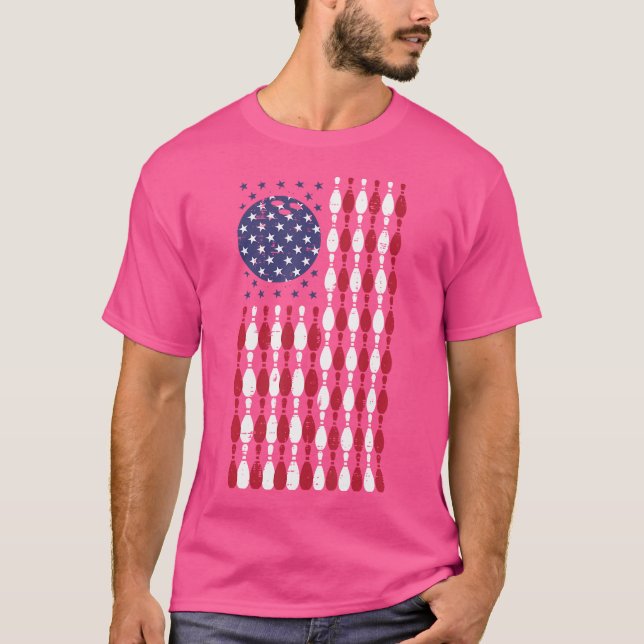 Bowling USA flagga 4 juli Bowlareare patriotisk T Shirt (Framsida)