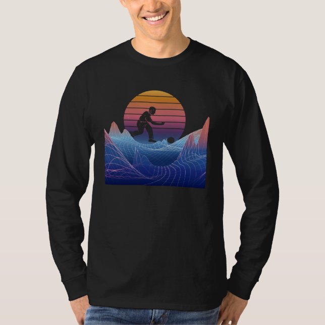 Bowling Vaporwave Sunset Bowling Pin Bowler Bowlin T Shirt (Framsida)