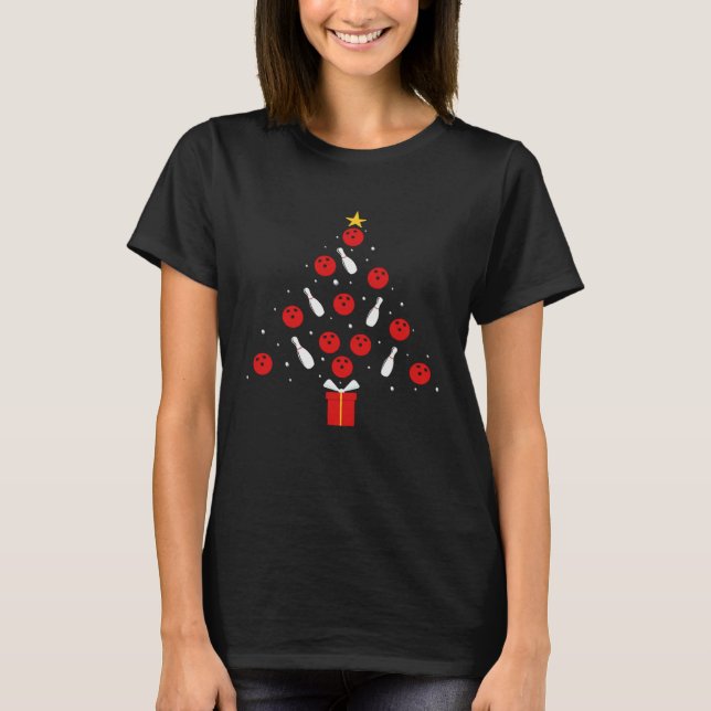 Bowling Xmas Tree  Holiday  Bowling  Christmas T Shirt (Framsida)