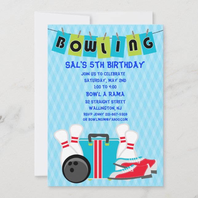 Bowlingbanerfödelsedagsfest inbjudan (Framsida)