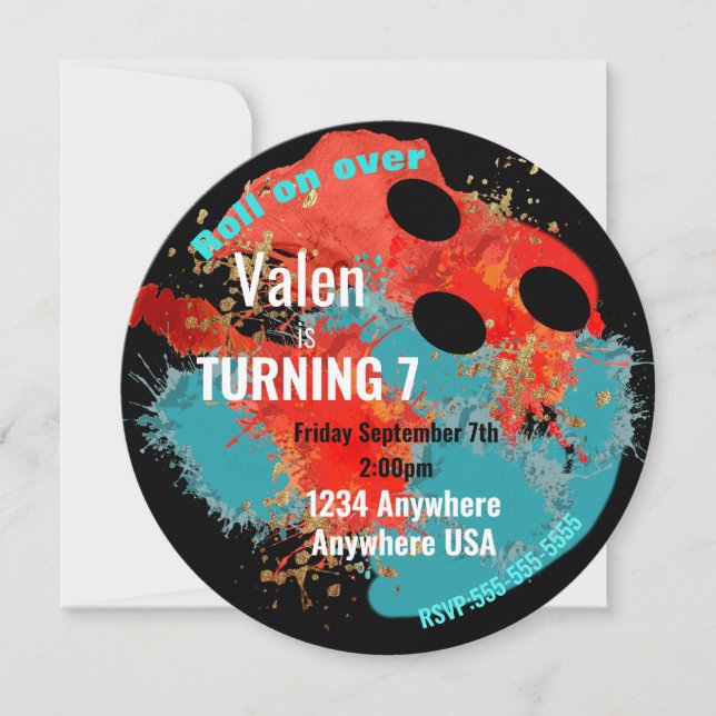 BOWLINGBOLL, bowling, pojkars födelsedagsfest Inbjudningar (Framsida)