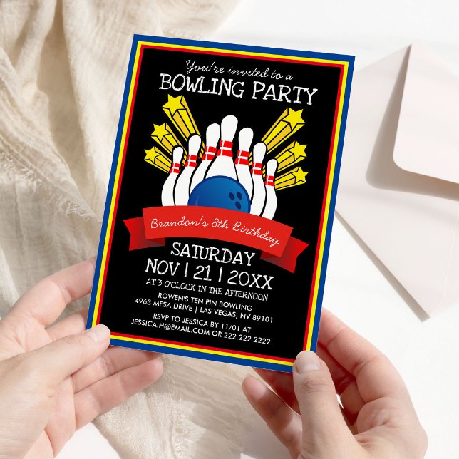 Bowlingfest | Färgglad barnkalas Inbjudningar (Skapare uppladdad)
