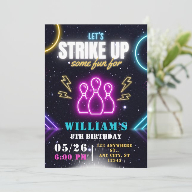 Bowlingfest Inbjudan, Pojke Bowling Födelsedag Inbjudningar (Stående Fram)