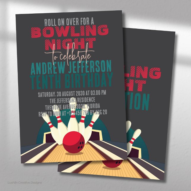 Bowlingfilm Låt oss rulla Födelsedagsfest Bio Inbjudningar (Skapare uppladdad)