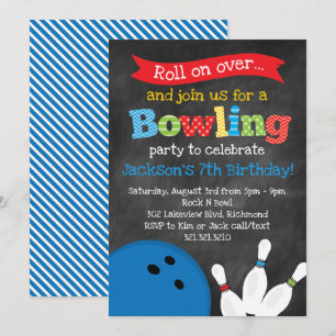 Bowlingfödelsedagsfest - svart tavla inbjudningar