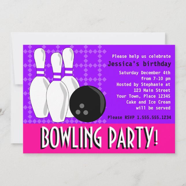 Bowlingfödelsedagsfestinbjudan - rosor och lilor inbjudningar (Framsida)