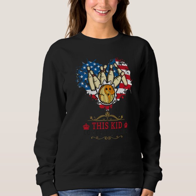 Bowlingidé för barn med amerikansk flagga hjärta   t shirt (Framsida)