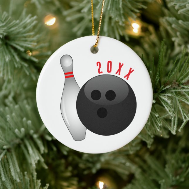 Bowlingklot och kägeljulgran julgransprydnad keramik (Träd)