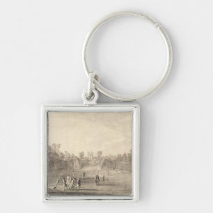 Bowlsplanen på Claremont, 1738 (gravyr) Fyrkantig Silverfärgad Nyckelring