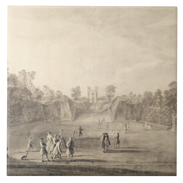 Bowlsplanen på Claremont, 1738 (gravyr) Kakelplatta (Framsidan)