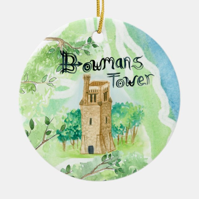 Bowman's Tower Bucks County PA Julgransprydnad Keramik (Framsidan)