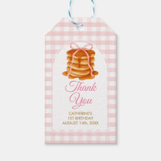 Bows and Brunch Pancake Pink 1st Birthday Gingham Presentetikett
