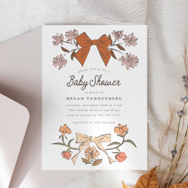 Bows and Flowers Baby Shower-inbjudan Inbjudningar (Skapare uppladdad)