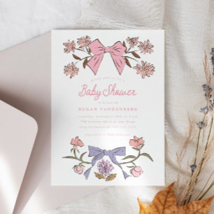 Bows and Flowers Girl Baby Shower-inbjudan Inbjudningar