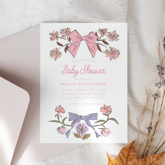 Bows and Flowers Girl Baby Shower-inbjudan Inbjudningar (Skapare uppladdad)