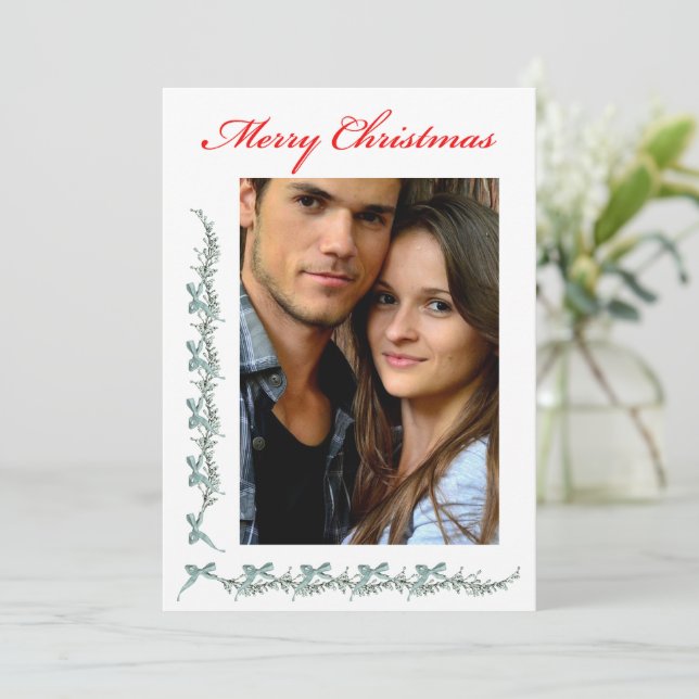 Bows and Sprigs - Photo & Christmas message Julkort (Stående Fram)