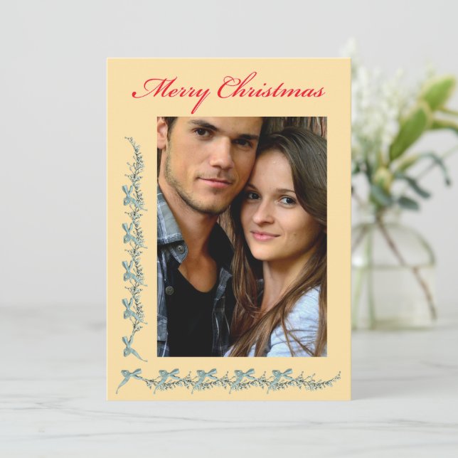 Bows and Sprigs - Photo & Christmas message Julkort (Stående Fram)