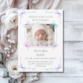 Bows Baby Rainbow Photo Birth-annons Card Meddelande