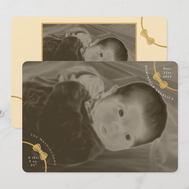 Bows Birth-meddelande med relevant information Inbjudningar (Fram/baksida)