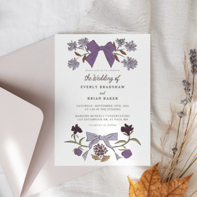 Bows & Blommar Lilac Coquette Bröllop Inbjudningar (Skapare uppladdad)