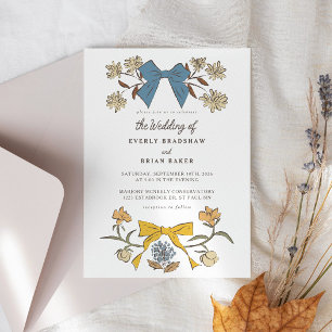 Bows & Blommars Blue Gult Coquette Bröllop Inbjudningar