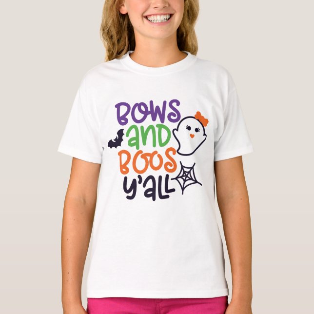 Bows & Boos Y'all, Roligt Halloween T Shirt (Framsida)