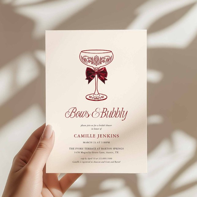 Bows & Bubbly Bridal Shower Invitation Inbjudningar (Elegant Bow Bridal Shower Invitation)