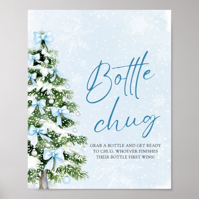 Bows Christmas Tree Baby Shower Bottle Chug Sign Poster (Framsidan)