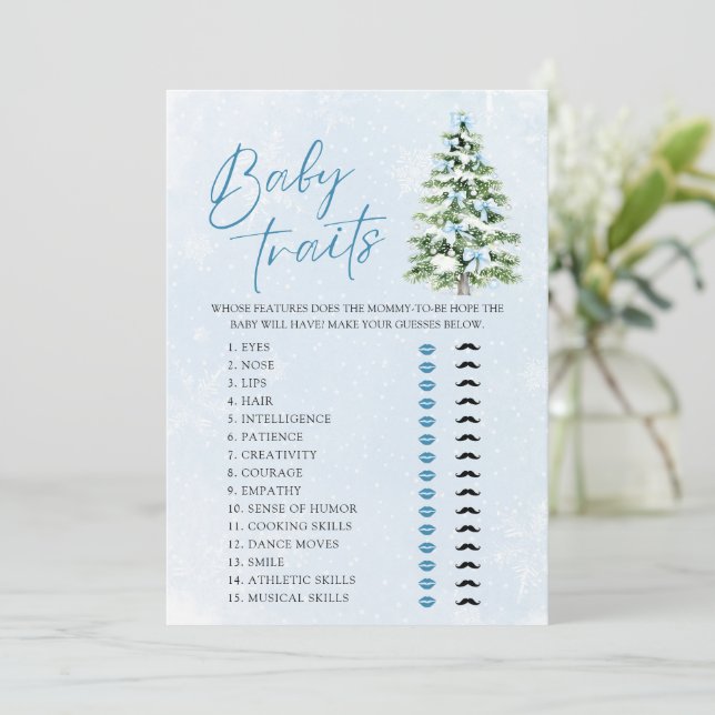 Bows Christmas Tree Baby Traits Baby Shower Game Inbjudningar (Stående Fram)