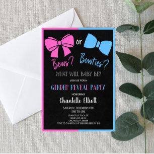 Bows eller Bowties Rosa Blue Black Gender Reveal Inbjudningar