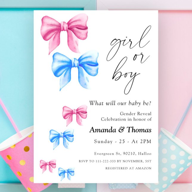 Bows Gender Reveal, Girl eller Boy Inbjudningar (Skapare uppladdad)