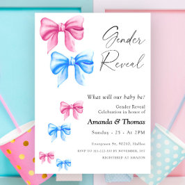 Bows Gender Reveal, Girl eller Boy Inbjudningar