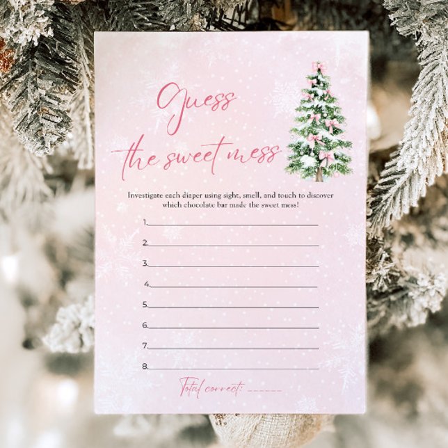 Bows Jul Baby Shower gissar  Inbjudningar (Pink Bows Christmas Baby Shower Guess the Sweet Mess Game)