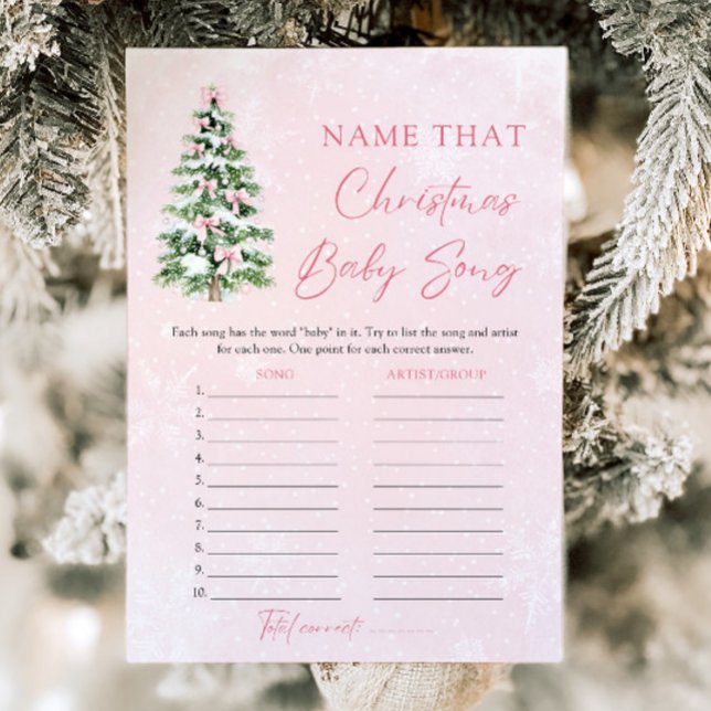 Bows jul Baby Shower Namn Baby Tune Inbjudningar (Pink Bows Christmas Baby Shower Name That Baby Tune Game)