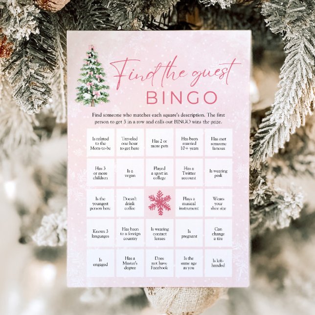 Bows Jul Hitta gästen Bingo Baby Shower Inbjudningar (Pink Bows Christmas Find the Guest Bingo Baby Shower Game)