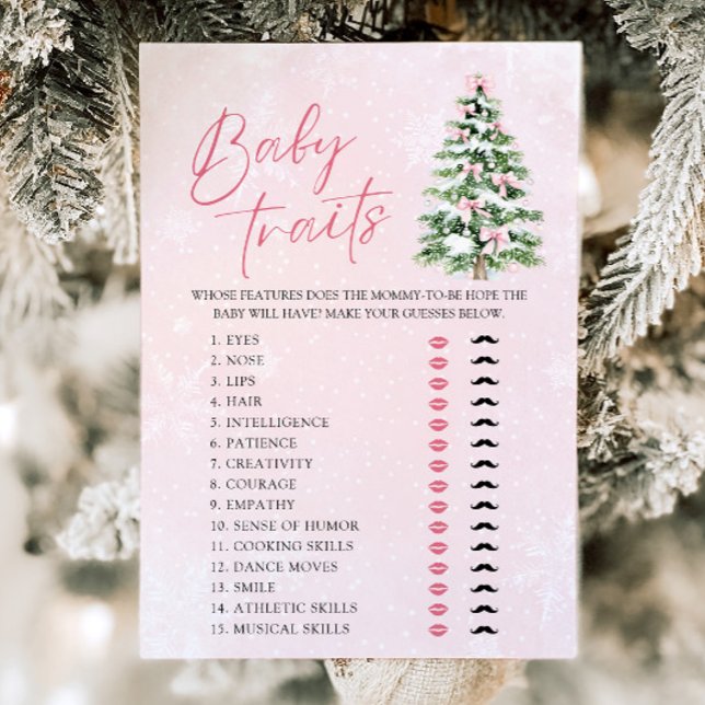 Bows Julgran Baby Traits Baby Shower Game Inbjudningar (Pink Bows Christmas Tree Baby Traits Baby Shower Game )