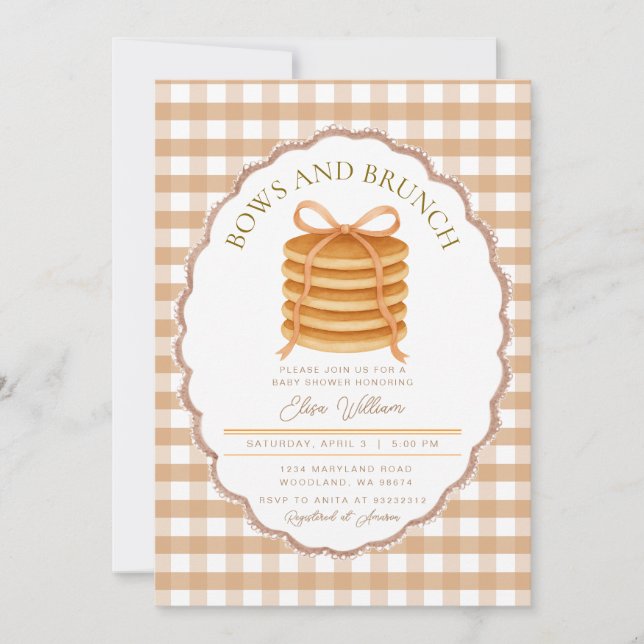 Bows och Brunch Pancake Baby Shower Inbjudningar (Framsida)