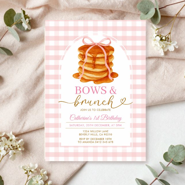 Bows och Brunch Pancake Blue Baby Shower Gingham Inbjudningar (Skapare uppladdad)