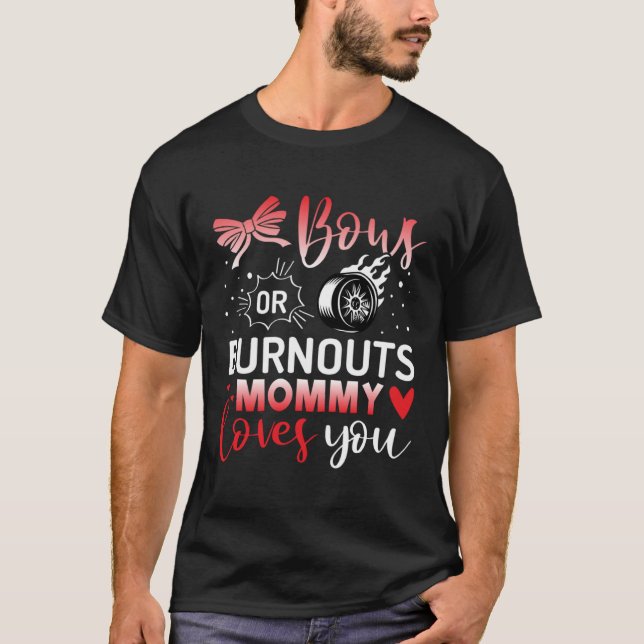 Bows or Burnouts Gender Reveal Party Idea T Shirt (Framsida)