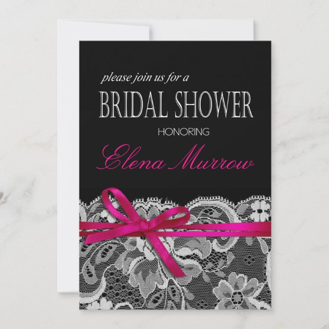 Bows Ribbon & Snöre Möhippa Black fuschia Inbjudningar (Framsida)