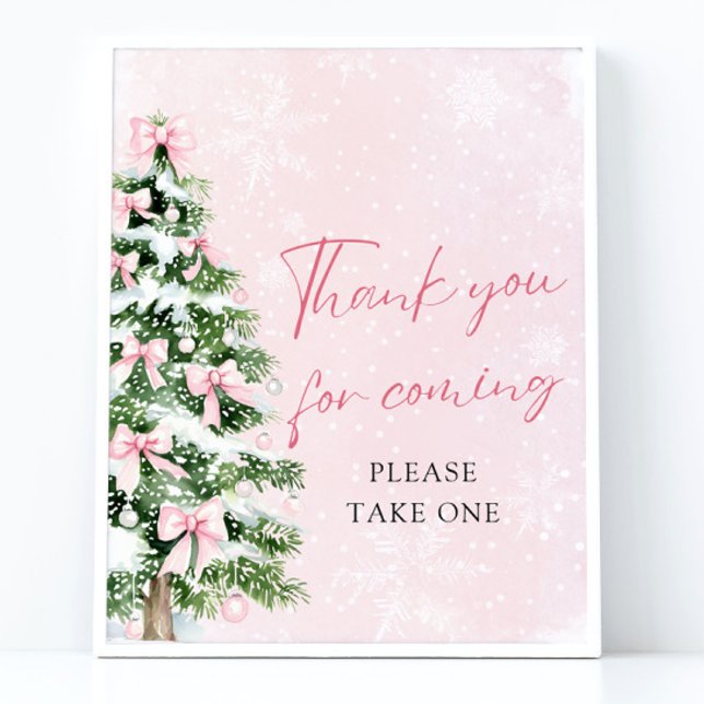 Bows-Tack för babyskor Poster (Pink Bows Christmas Baby Shower Thank You For Coming Sign)