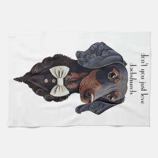 bowtie Dachshund tea towel Kökshandduk