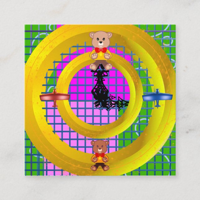 Bowtie Teddy Blue Red Flygplan Guld Ringar Geometr Fyrkantigt Visitkort (Framsida)