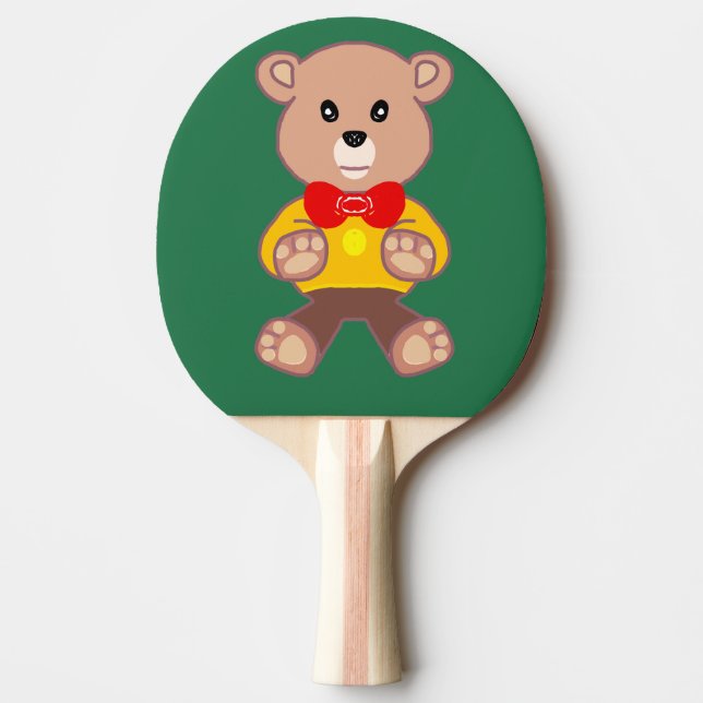 Bowtie Teddybjörn på grönt Pingisracket (Framsidan)