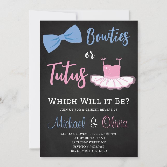 Bowties eller Tutus Gender Reveal Inbjudningar (Framsida)